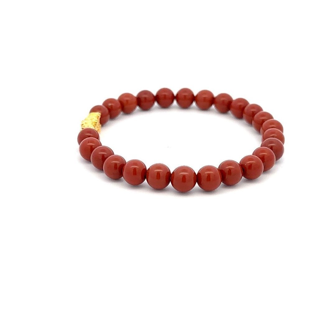 18K Gold Pixiu Piyao Bracelet Natural Gemstones Red Jasper 6mm Elastic Bracelet - Picture 3 of 5